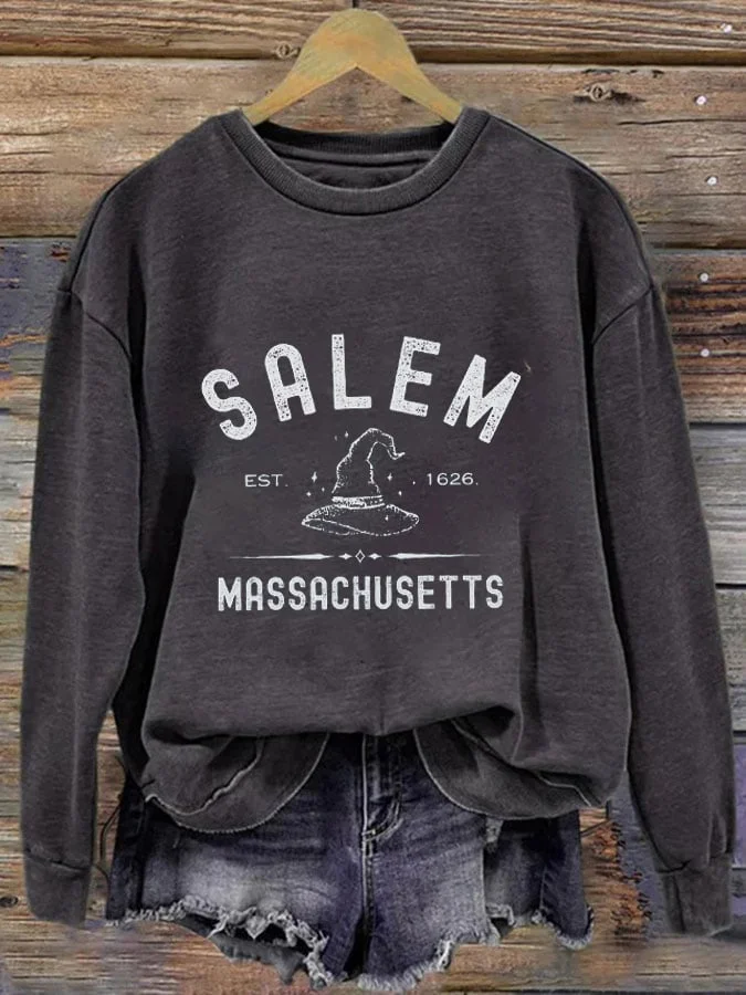 Women's Salem Massachusetts Print Round Neck Long Sleeve Sweatshirt socialshop