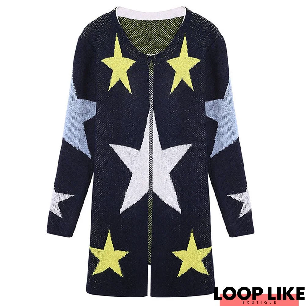 Loose Big Five-pointed Star Plus Size Sweater Coat Women