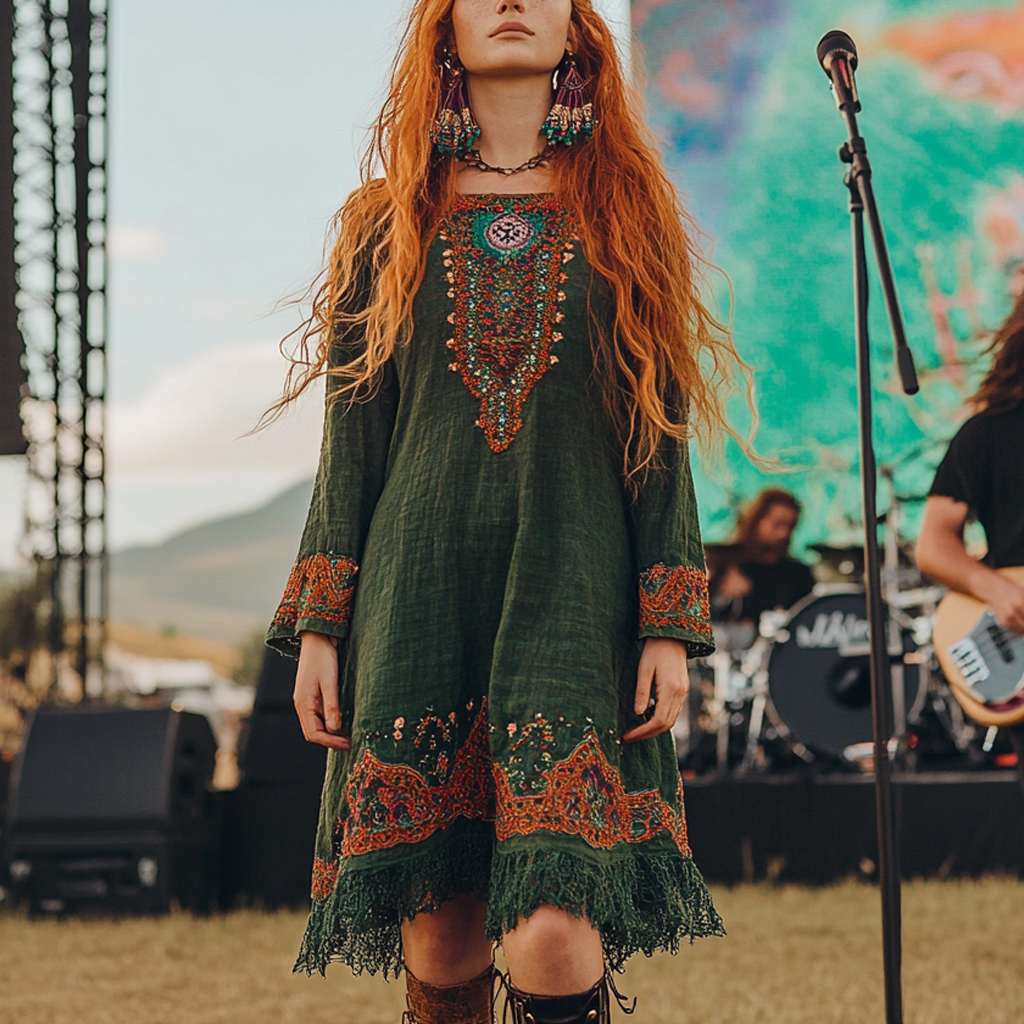Coachella Music Festival Rock Party Carnival Vintage Wilderness Ethnic Bohemian Linen Dress