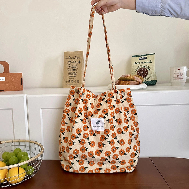 Women’s Corduroy Printing Classic Style Square Magnetic Buckle Shoulder Bag