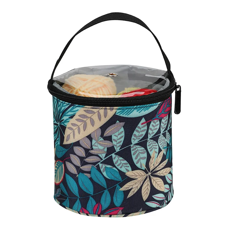 Woolen Yarn Storage Bag Oxford Cloth Leaf Print DIY Sewing Kit Bucket Bag