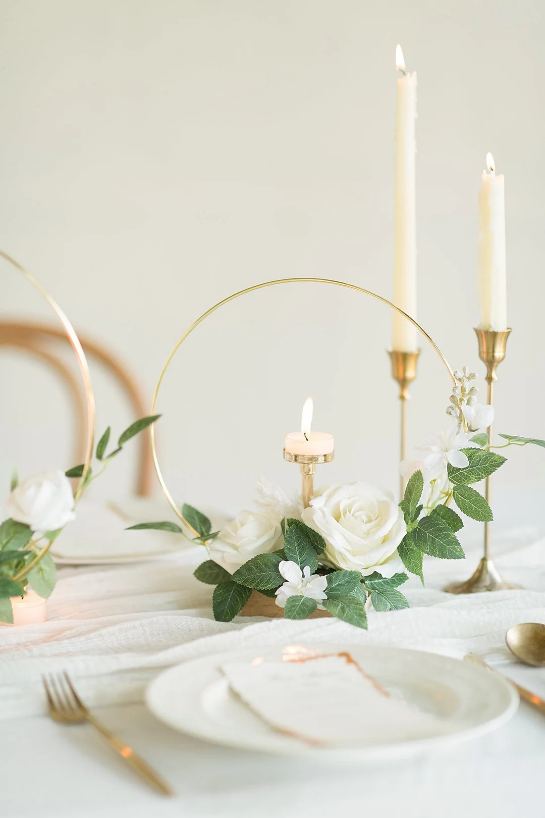 Wreath Hoop Centerpiece Set in White & Sage