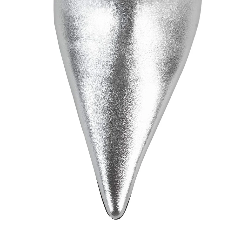 Metallic Finish Pointed Toe Simple High Heel Mules in Silver