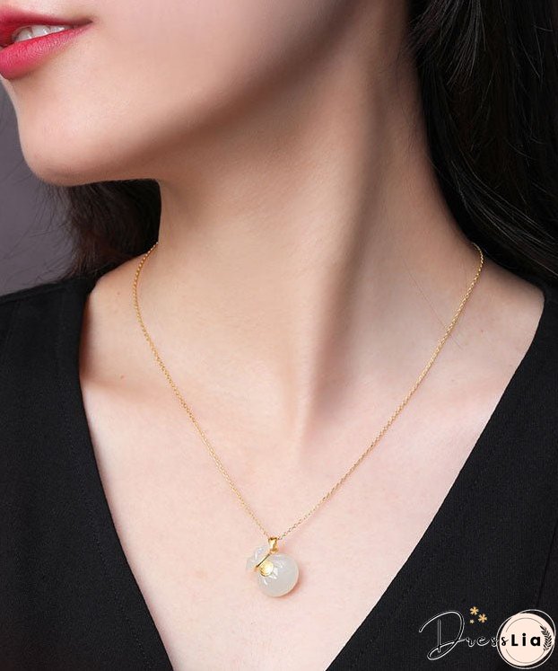 Handmade Gold Inlaid Jade Lucky Bag Pendant Necklace