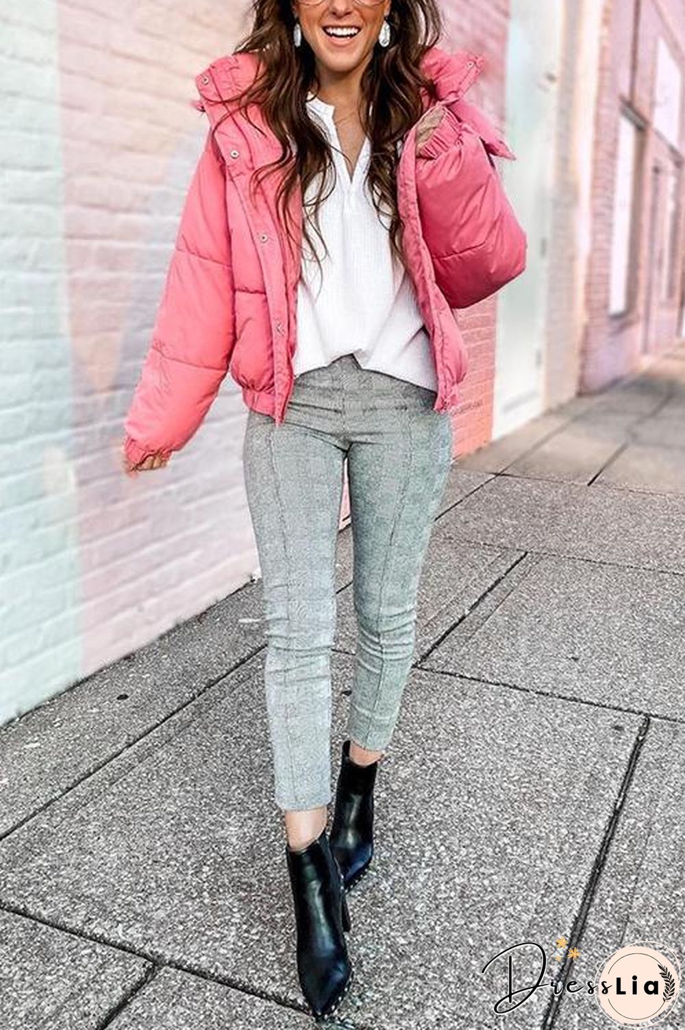 Zipper Button Hooded Coat