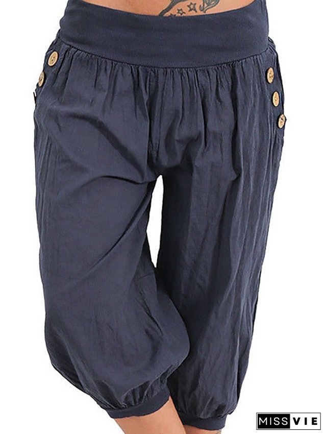 Women's Plus Size Harem Capri Shorts Solid Color Sporty Casual Casual Daily Natural Calf-length Spring Fall Green Blue