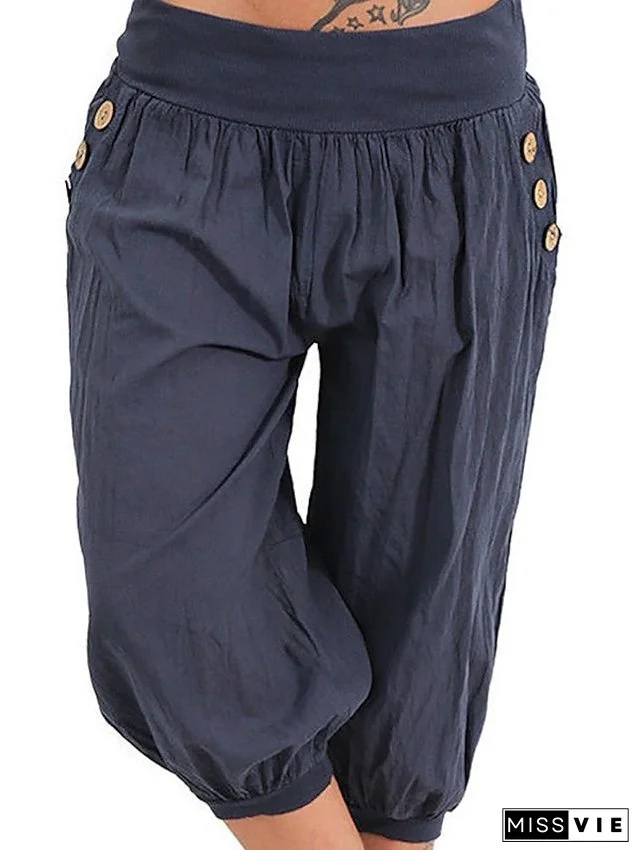Women's Plus Size Harem Capri Shorts Solid Color Sporty Casual Casual Daily Natural Calf-length Spring Fall Green Blue