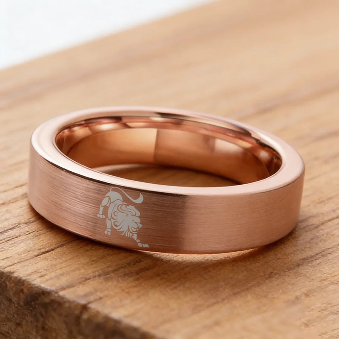 Mens Womens Flat Leo Tungsten Carbide Rings Rose Gold Couple Wedding Bands Top Comfort Fit 4MM 6MM 8MM