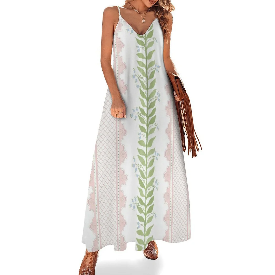 Style & Comfort for Mature Women Plus Size Printed Sling Casual Women Maxi Dress in Pattern Striped, Pink, Green