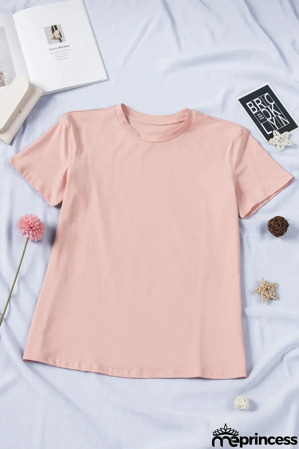 Pink Plain Crew Neck Short Sleeve Tee