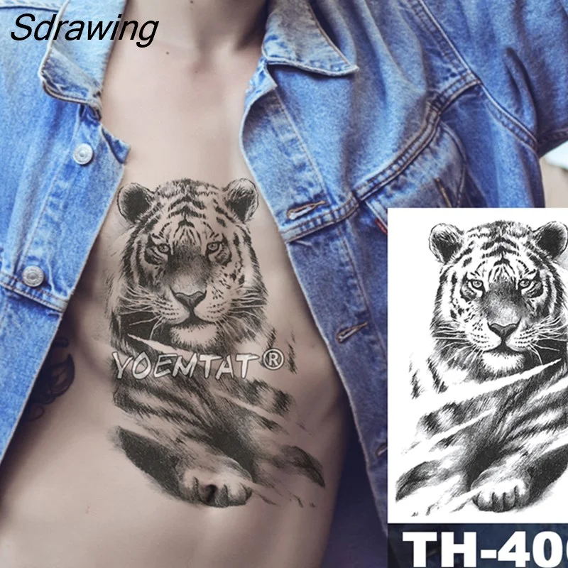 Sdrawing Lion Animals Temporary Tattoo Sticker Tiger Waterproof Tatto Warrior Forest Body Art Arm Fake Tatoo Men Women