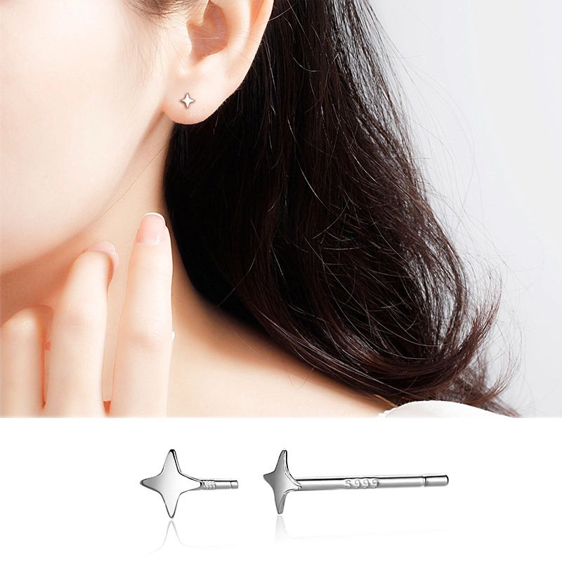 1 Pair 925 Sterling Silver Four Leaf Clover Star Lightning Ear Studs