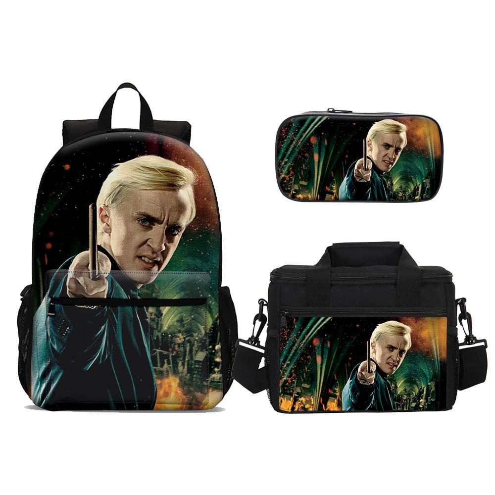 Harry Potter Drago Malfoy Backpack Set Schoolbag Pencil Case Lunch Bag 3 in 1 Kids Teens Gifts