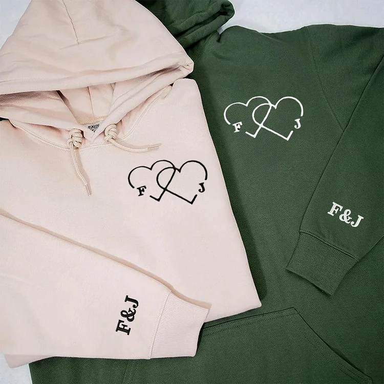 Custom Letter Embroidered Double Heart Sweatshirt