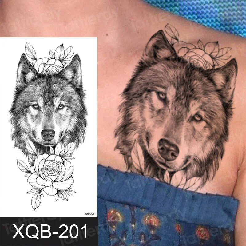 Waterproof Temporary Tattoo Sticker Lion King Crown Cross Tiger Pattern Fake Tatto Flash Tatoo Black Body Art for Kids Women Men