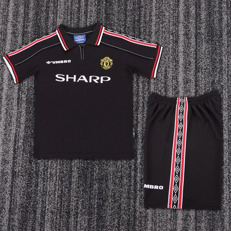 Kids Manchester United 1998/99 Retro Black Jersey（98/99 Retro Jersey Remastered Tribute）