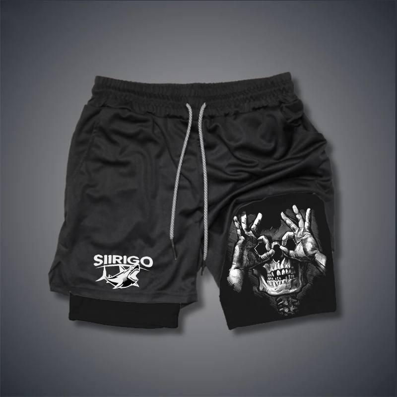 SKULL WITH OK PATTERN GRAPHIC GYM PERFORMANCE SHORTS