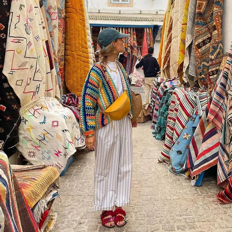 Vintage Mexican Colorful Knitted Cardigan