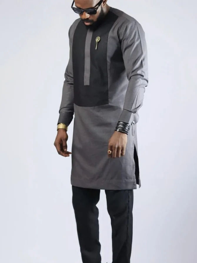 Men's fashion casual grey print two-piece suit