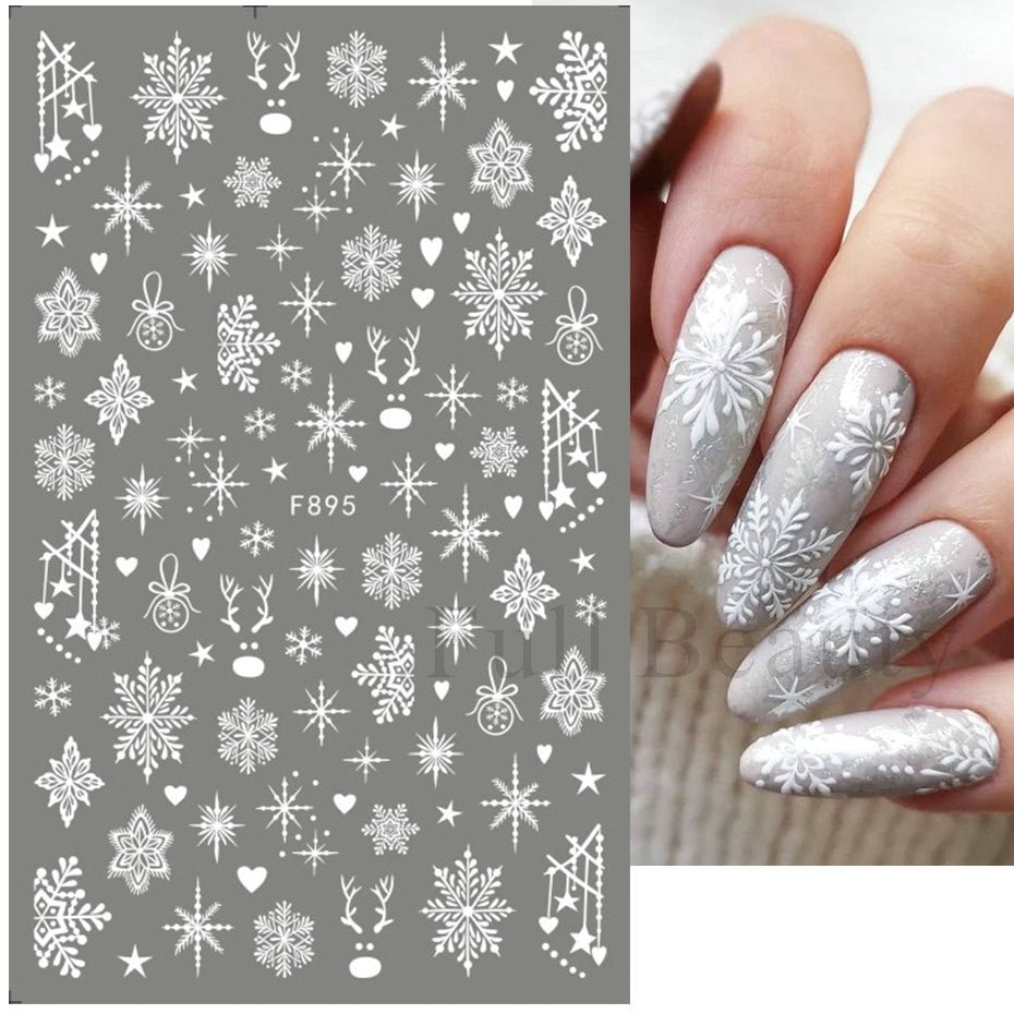 3D Snowflake Nail Art Decals White Christmas Designs Self Adhesive Stickers New Year Winter Gel Foils Sliders Decorations LAF895