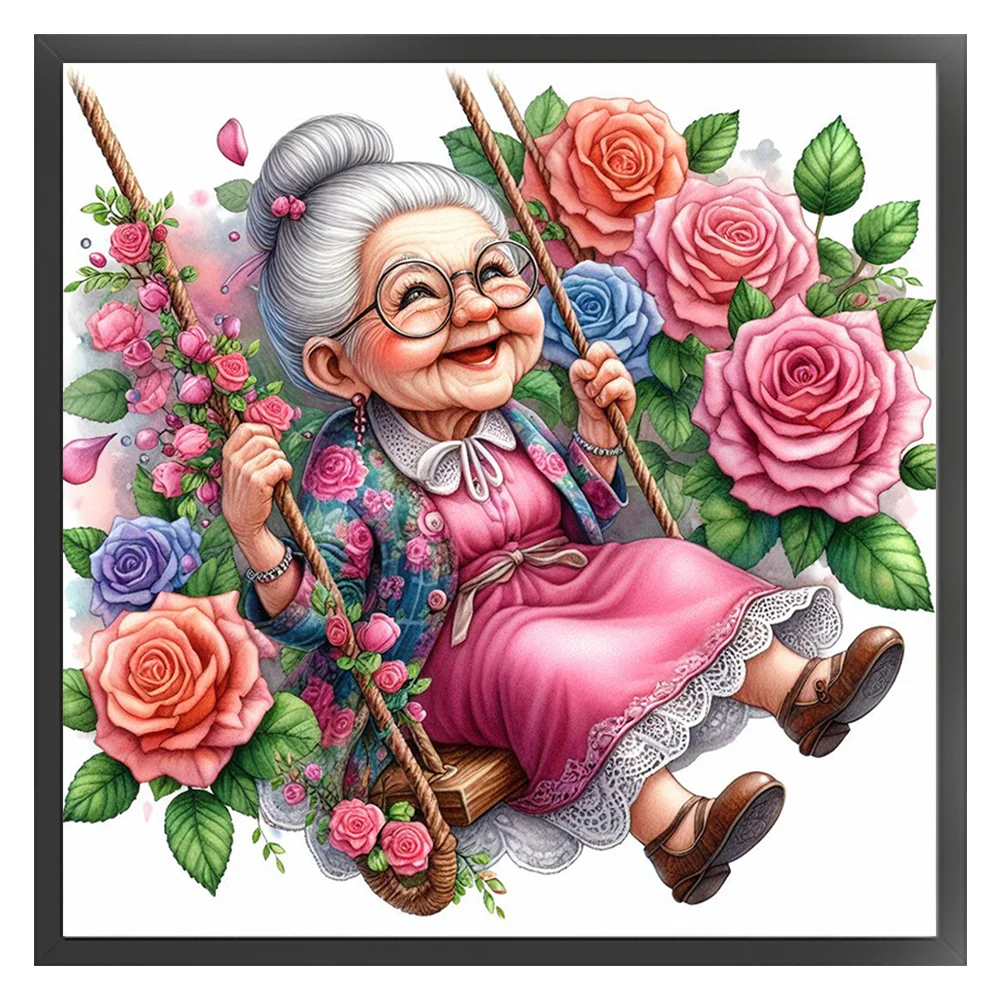 11CT Full Stamped Cross Stitch - Old lady(Canvas|45*45CM)