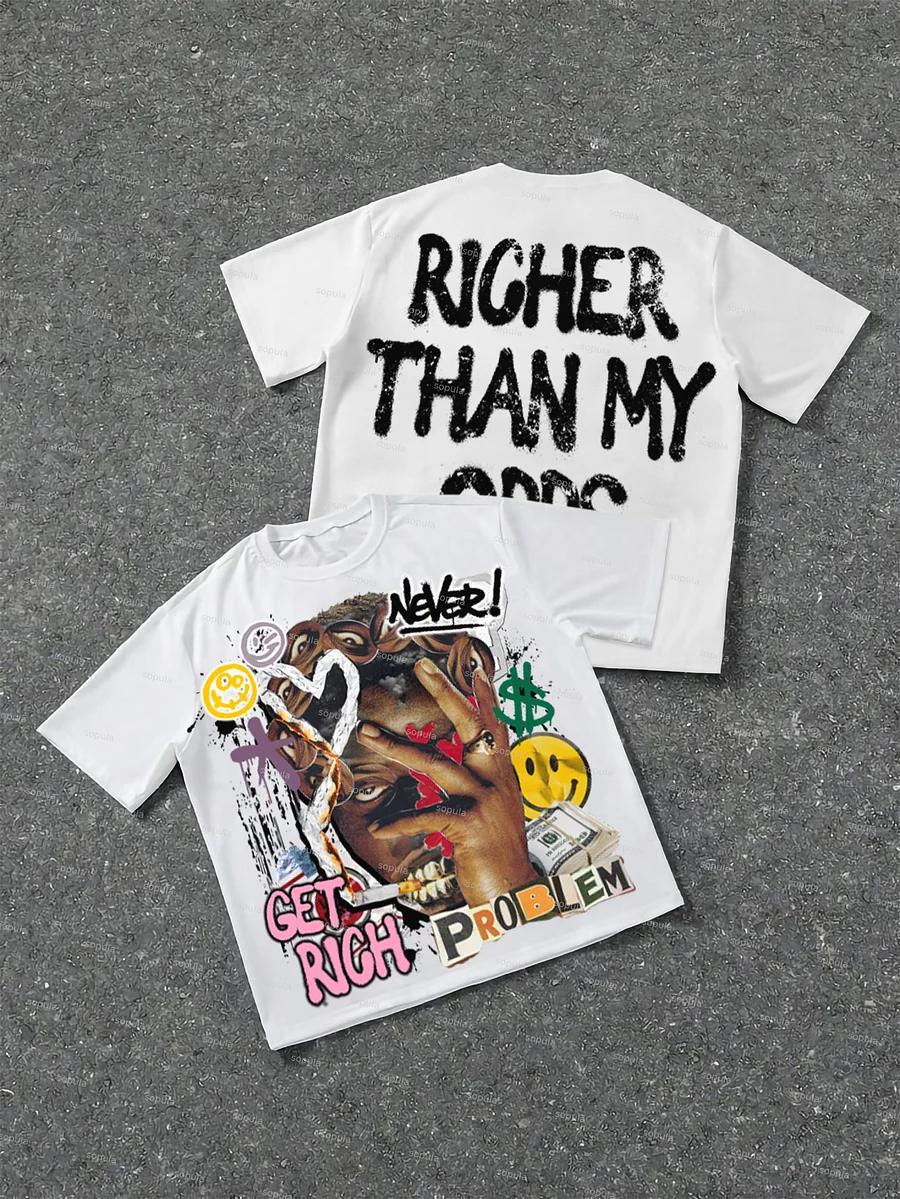 Richer Than My Opps Vintage Abstract Man Graphic Cotton T-shirt