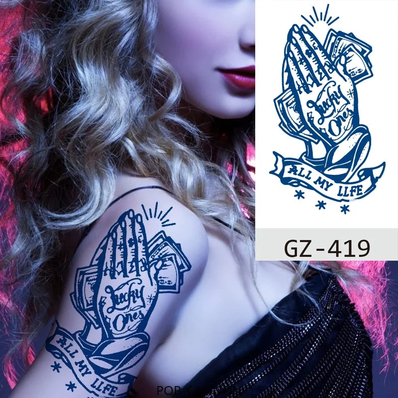 Temporary Waterproof Tattoos Stickers Christian Buddhism Taoism Pray Juice Ink Lasting Men Women Chest Body Arm Fake Tatoo DIY