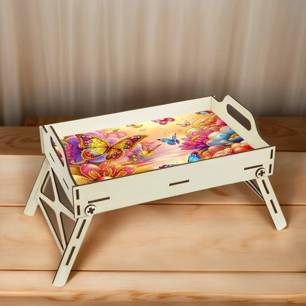 DIY Diamond Painted Dining Plate with Handle Wooden Food Tray Home Decor Gift