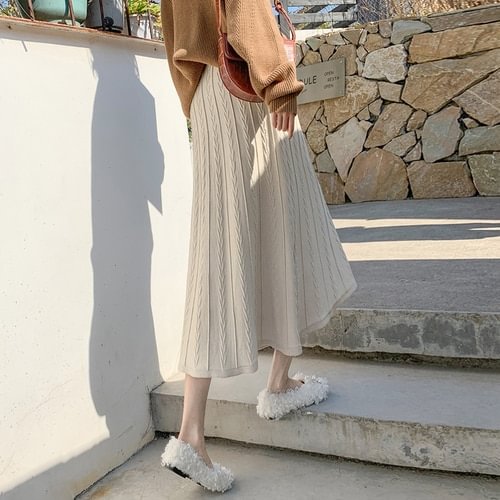 Colourp Knitting Skirts Women Long Casual Warm Cozy Stretch Solid Jacquard Spring Fall Empire Elegant Ulzzang High Street Ladies