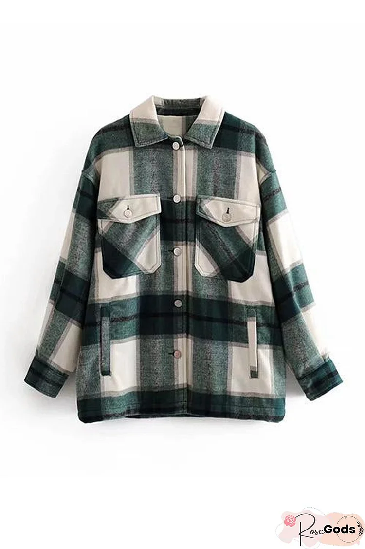 Plaid Button Pockets Coat