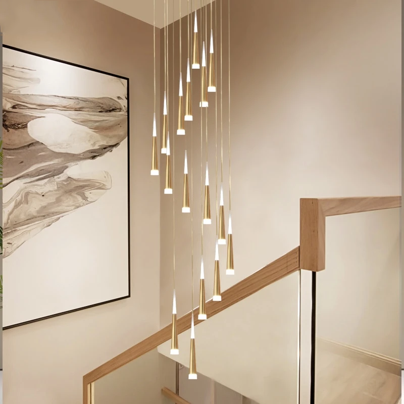 Gold Color Modern Led Pendant Hanging Lights Stair Lightfor Living Room Dining Room Lighting 4/6/9/12/16/25 Heads