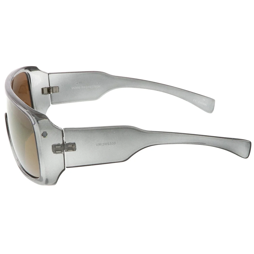 Men's Oversize Goggle Flat Top Mirror Mono Lens Shield glasses 60mm