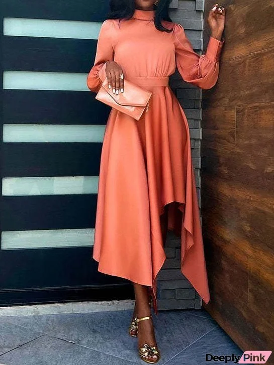 Women's Dresses Turtleneck Long Sleeve Irregular Dress