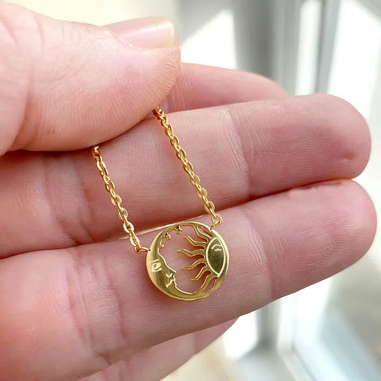 Tarot Card Sun And Moon Necklace-Gold