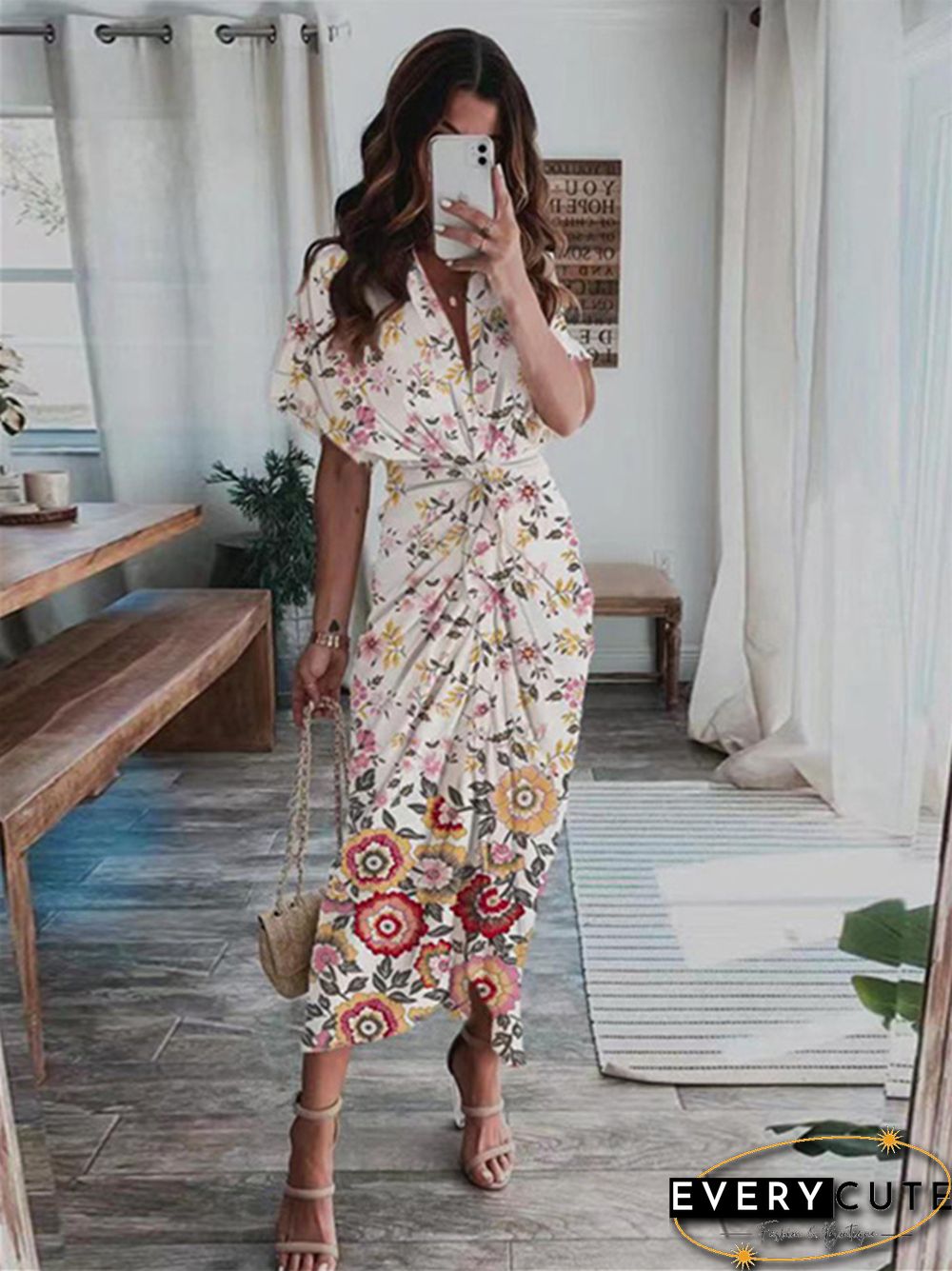 Summer New Bohemian Printed Fashionable Satin Dress