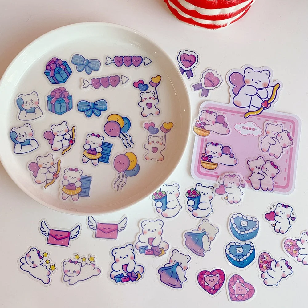 W&G Korean Kawaii Cute Bear Series Stickers Hand Account Diy Decoration Scrapbooking Paper Creative Wall Sticker