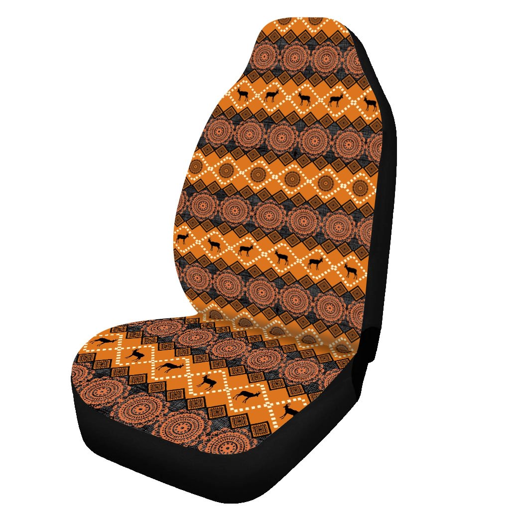 Brown Ethnic Vintage Pattern Front Car Seat Covers. 5-Seater Set Protector Car Mat Covers, Fit Most Vehicle, Cars, Sedan, Truck, SUV, Van