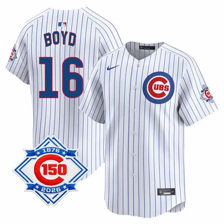 Men's Chicago Cubs #16 Matthew Boyd White Nike Home Vapor Limited 150th Anniversary Authentic Lettering Jersey