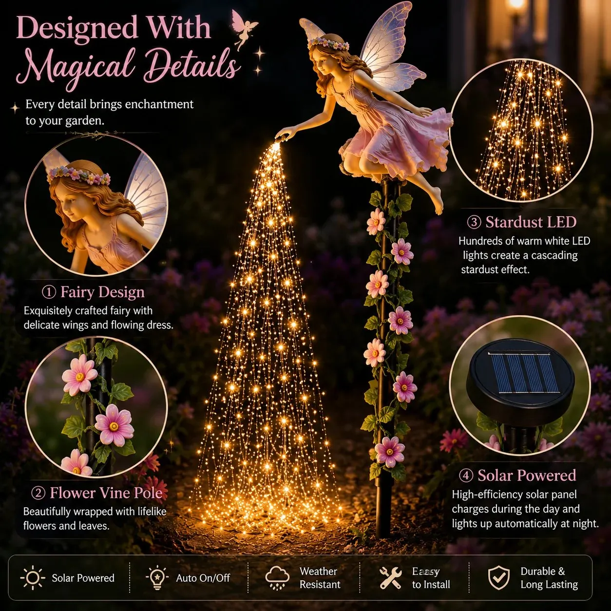 Detailed fairy sculpture and solar panel