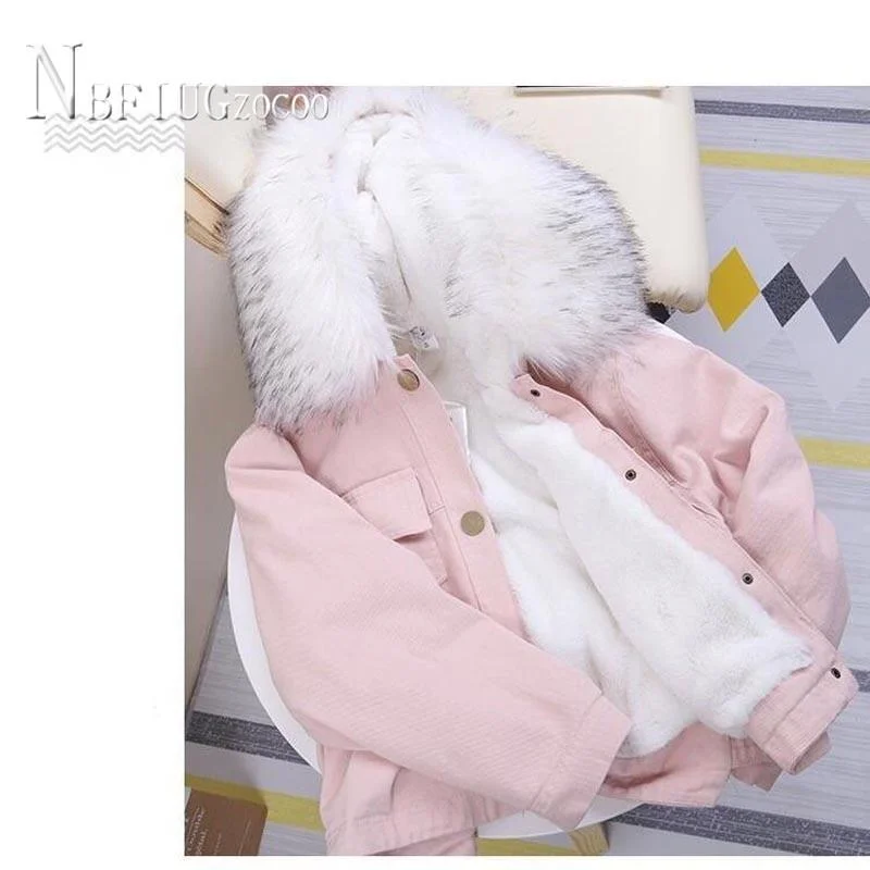 2020 Winter Faux Fur Collar Lining With Imitation Lambswool Women Parkas Korean Loose Female Jacket