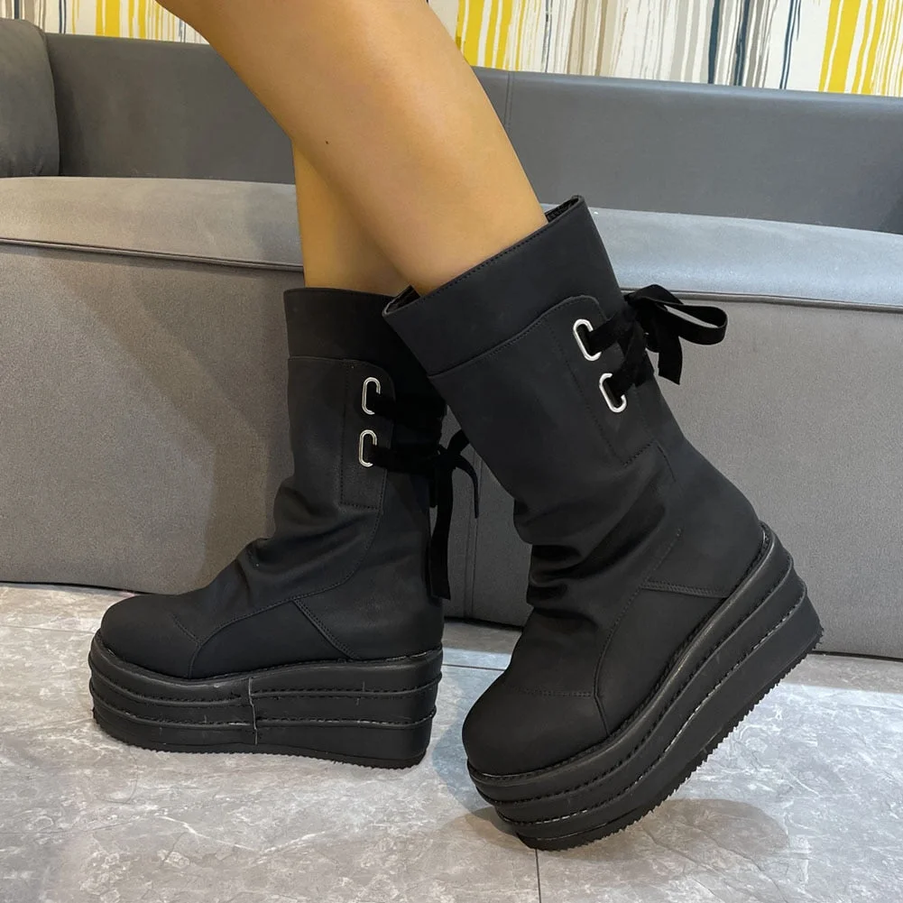 New Female Platform Mid-Calf Boots Fashion Solid Wedges High Heels women's Boots 2021 Casual Party Shoes Woman