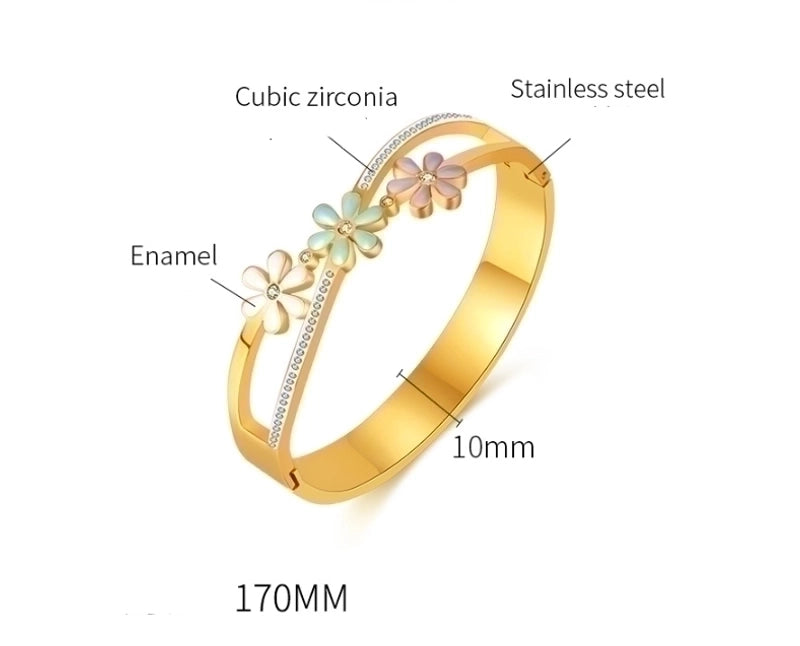 Vintage Style Daisy Stainless Steel Zircon Bangle In Bulk