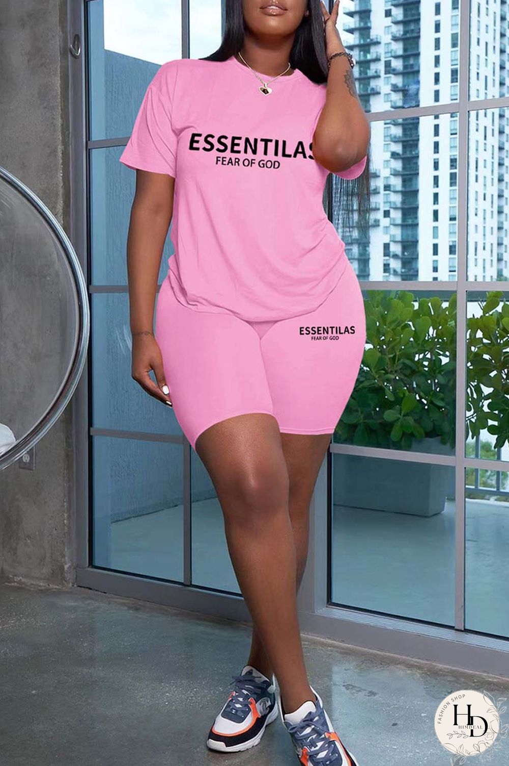 Black Casual Letter Print Solid Basic O Neck Short Sleeve Two Pieces