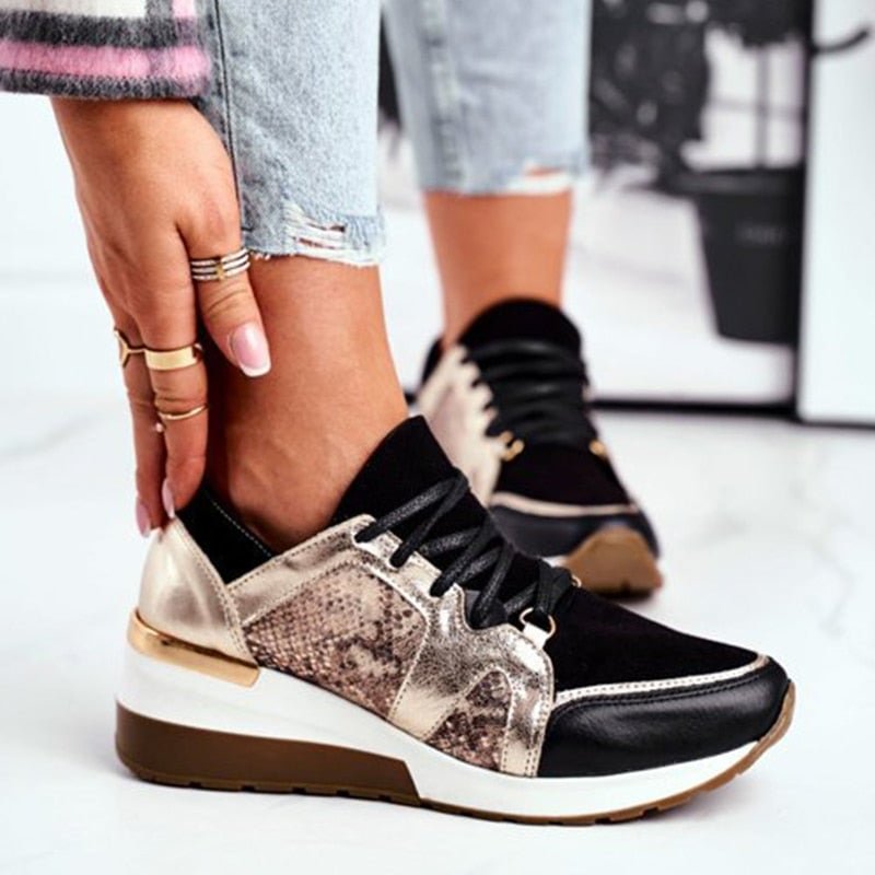 Fashion Women Vulcanize Sneakers Lace-Up Wedge Casual Ladies Printed Sneakers Platform Ladies Outdoor Sports Shoes Comfy Shoes