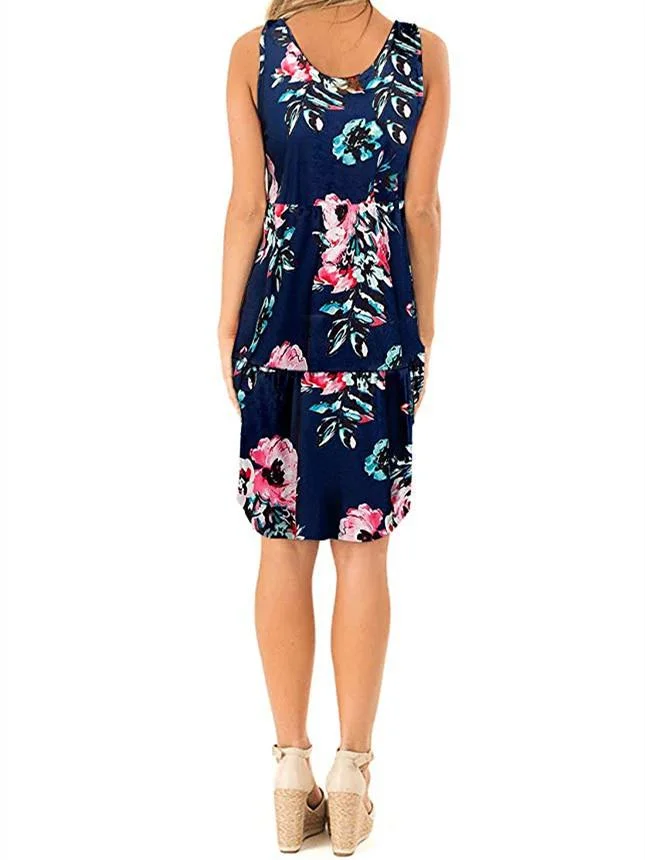 Women Half Sleeve V-neck Solid Color Dress