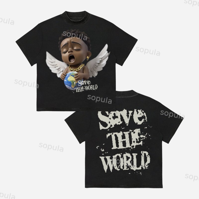 Retro Street Earth Protection Pattern Short Sleeve T-shirt - SOPULA