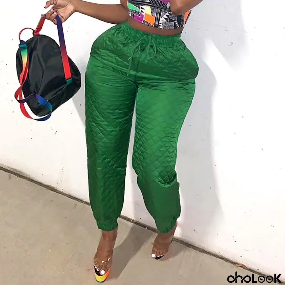 Women Lace-Up Diamond Padded Pant