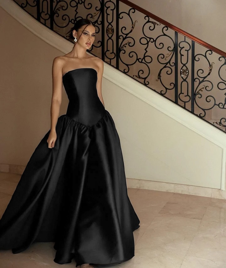 Lussooy Elegant Straight Across Sleeveless A-Line Satin Dark Navy Prom Dress