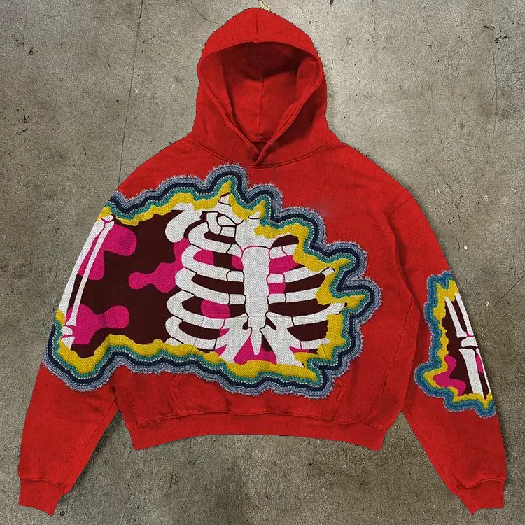 Ribs Print Long Sleeve Hoodies