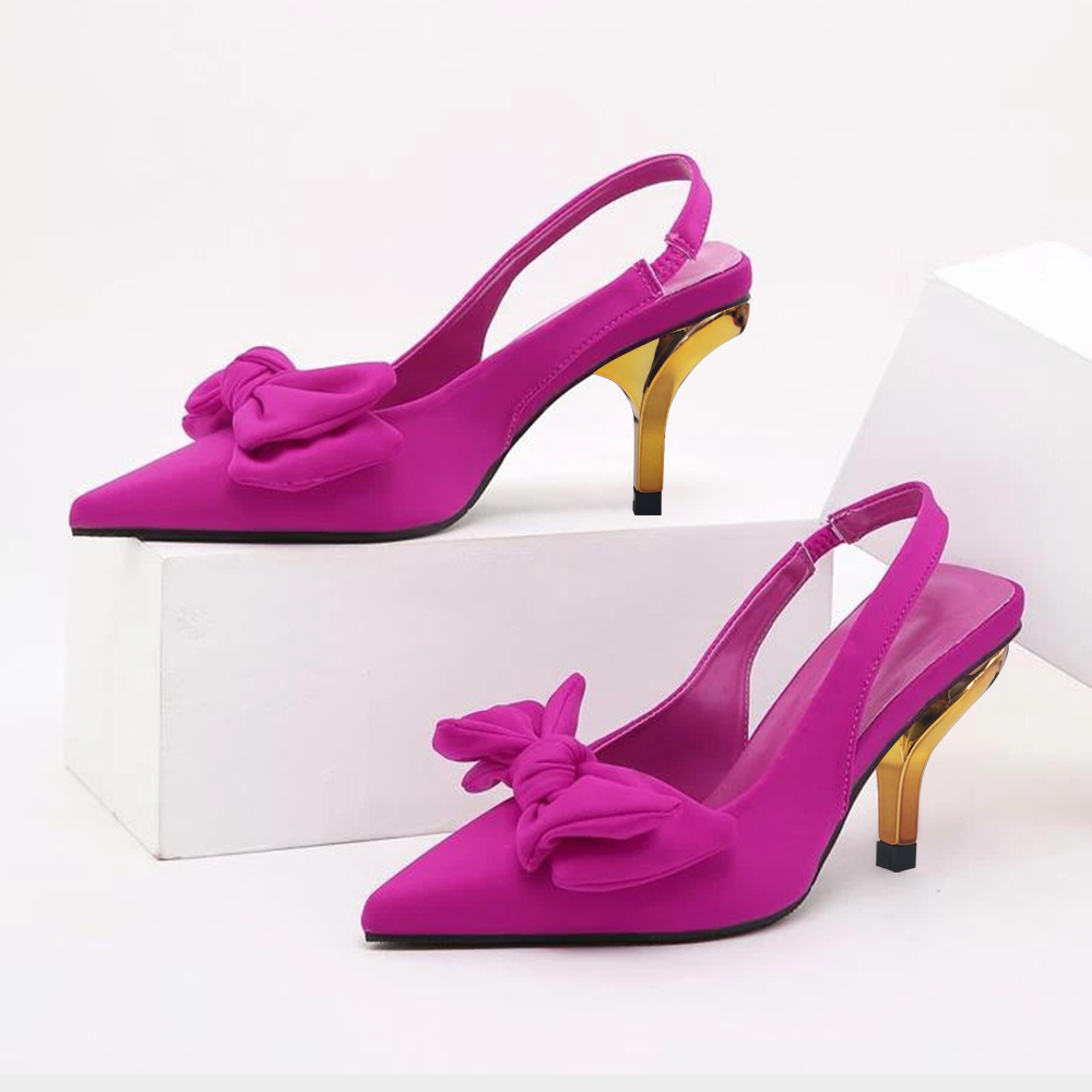 Purple Satin Closed Toe Stiletto Heel Slingback Pumps with Bow  Nicepairs